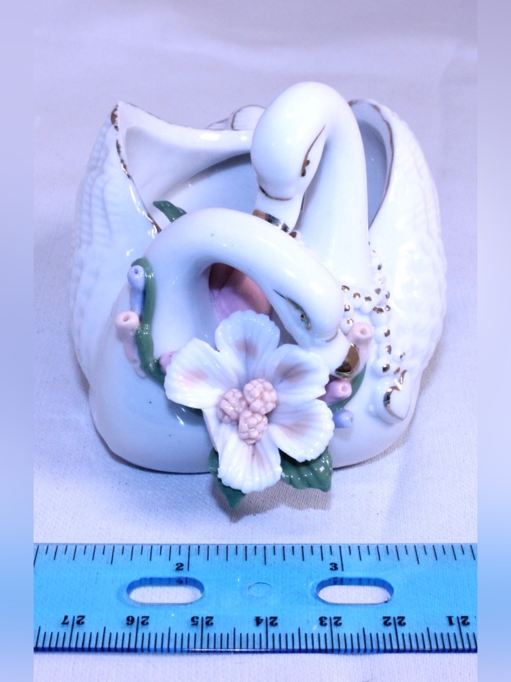 Vintage Porcelain Double Swan Trinket Dish